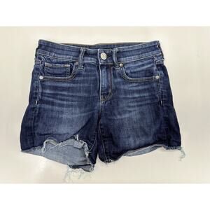 Womens American Eagle Jean Shorts Size 2 Stretch Midi Denim Cut -Off